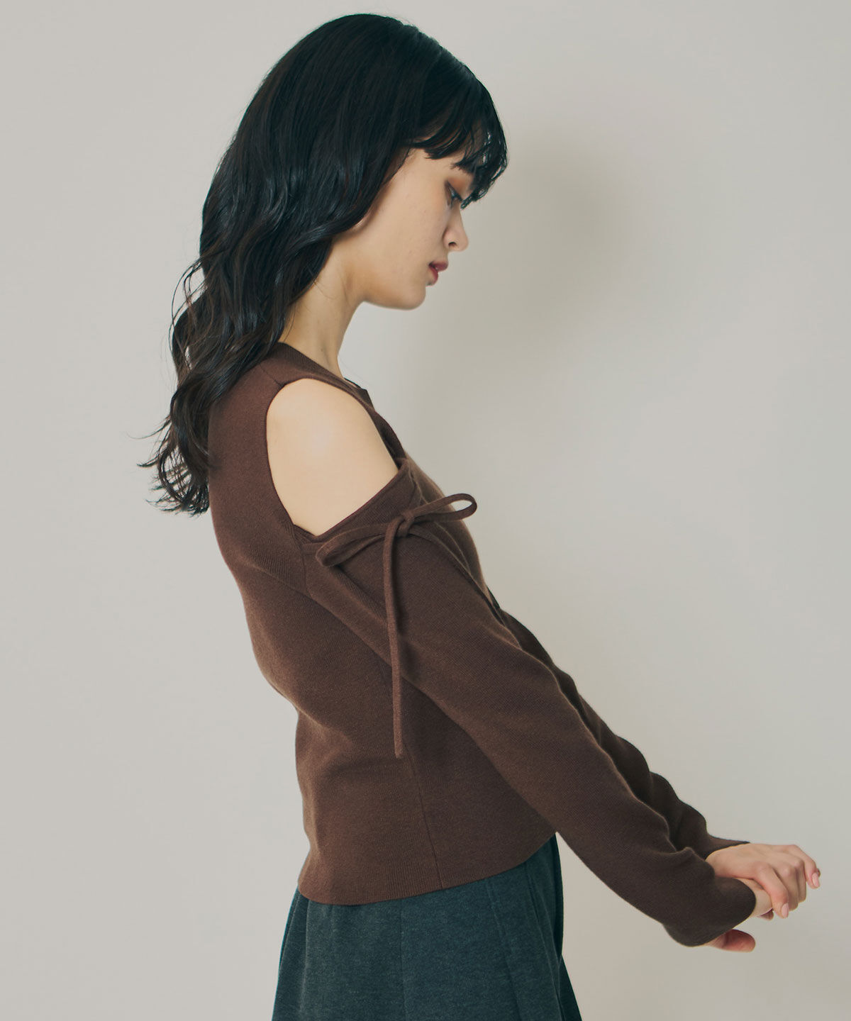 REDYAZEL「リボンオフショルダーニットトップス」|ニット・セーター|