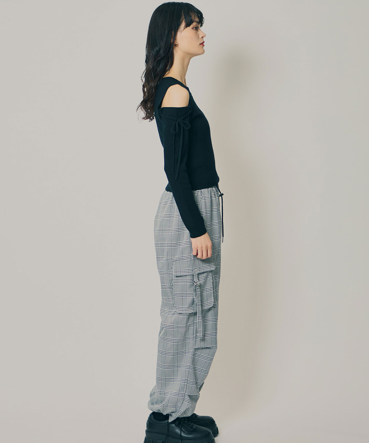 REDYAZEL「リボンオフショルダーニットトップス」|ニット・セーター|