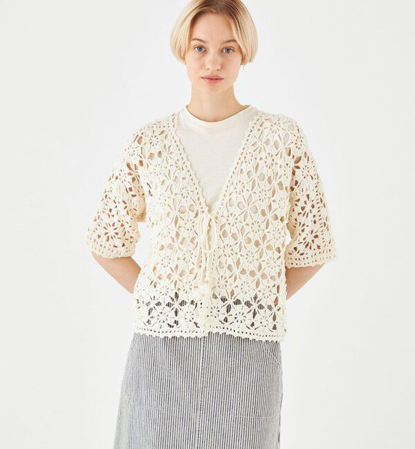 MACPHEE「モチーフクロシェット ハーフスリーブカーディガン」|カーディガン|