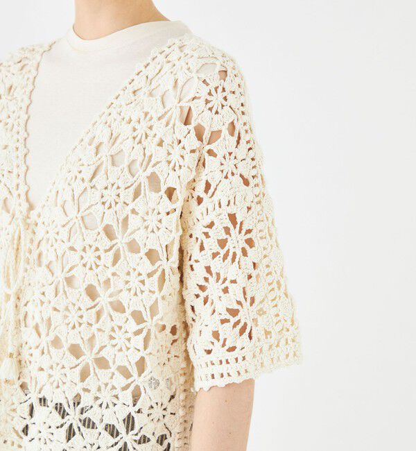 MACPHEE「モチーフクロシェット ハーフスリーブカーディガン」|カーディガン|