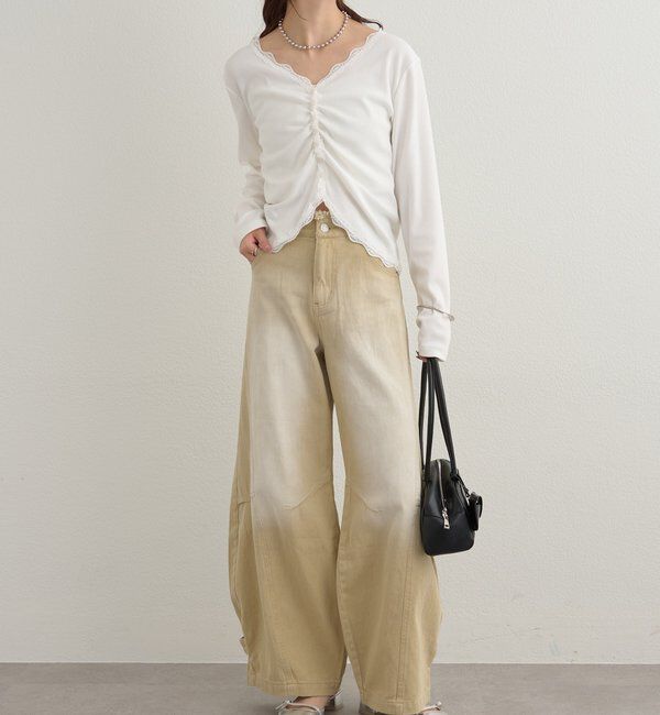  「ギャザーレースリブカーディガン」|Tシャツ・カットソー|