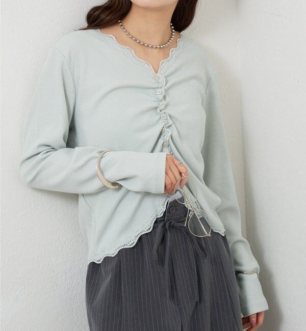  「ギャザーレースリブカーディガン」|Tシャツ・カットソー|ブルー
