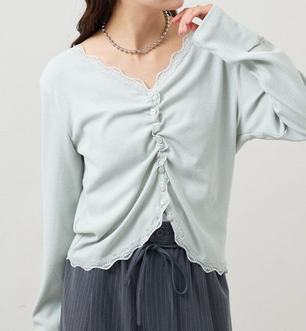  「ギャザーレースリブカーディガン」|Tシャツ・カットソー|