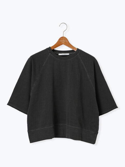 Lugnoncure「7分袖カットオフミニ裏毛トップス」|Tシャツ・カットソー|チャコールグレー