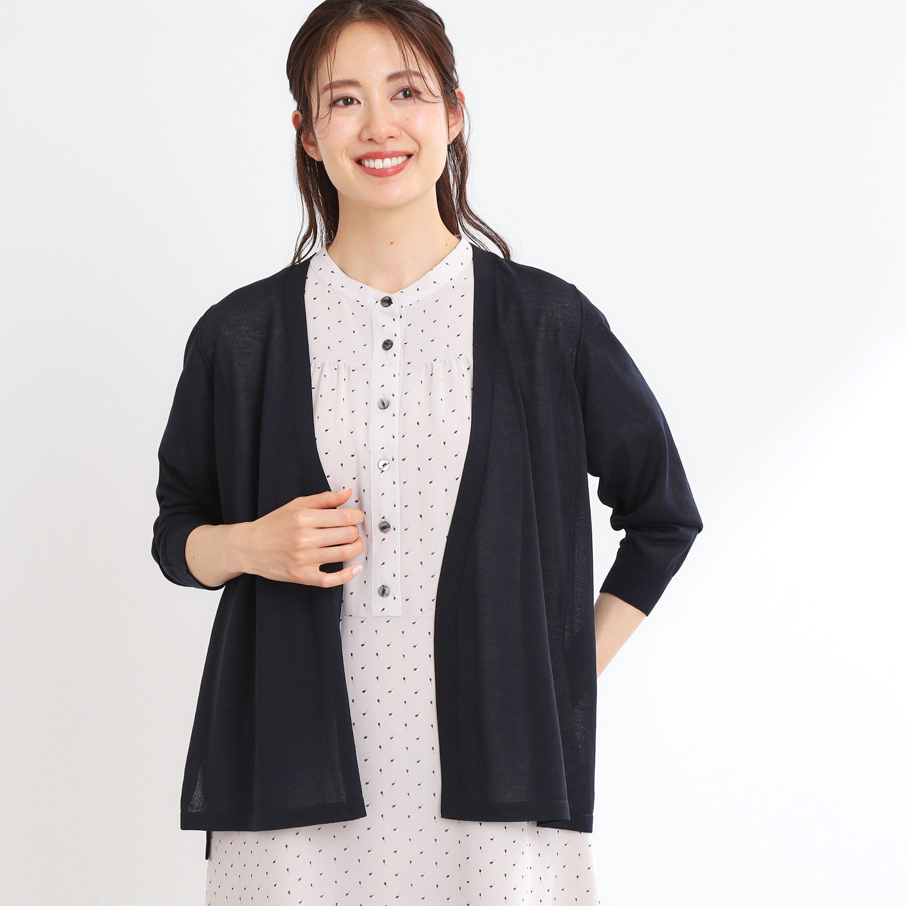 Reflect「【WEB先行カラーあり／手洗い可】涼しげスリットカーディガン」|カーディガン|ネイビー(094)