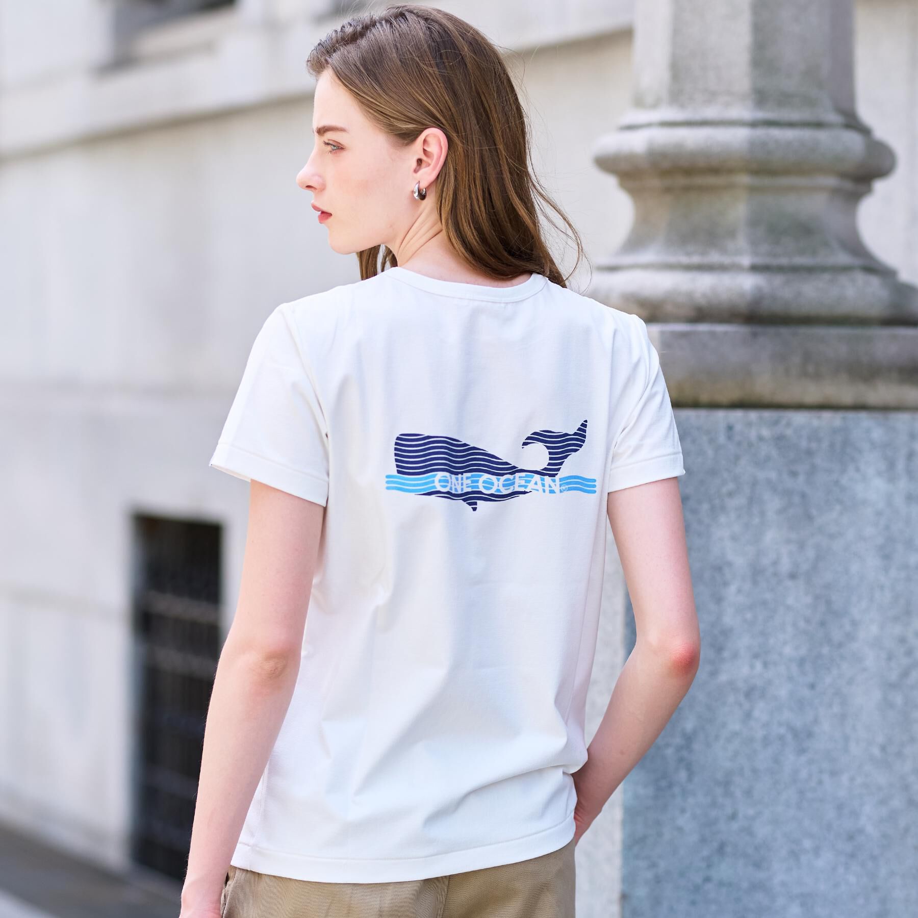 DRESSTERIOR「【洗える/バックプリント】再生ポリエステルホエイルプリントTシャツ」|Tシャツ・カットソー|