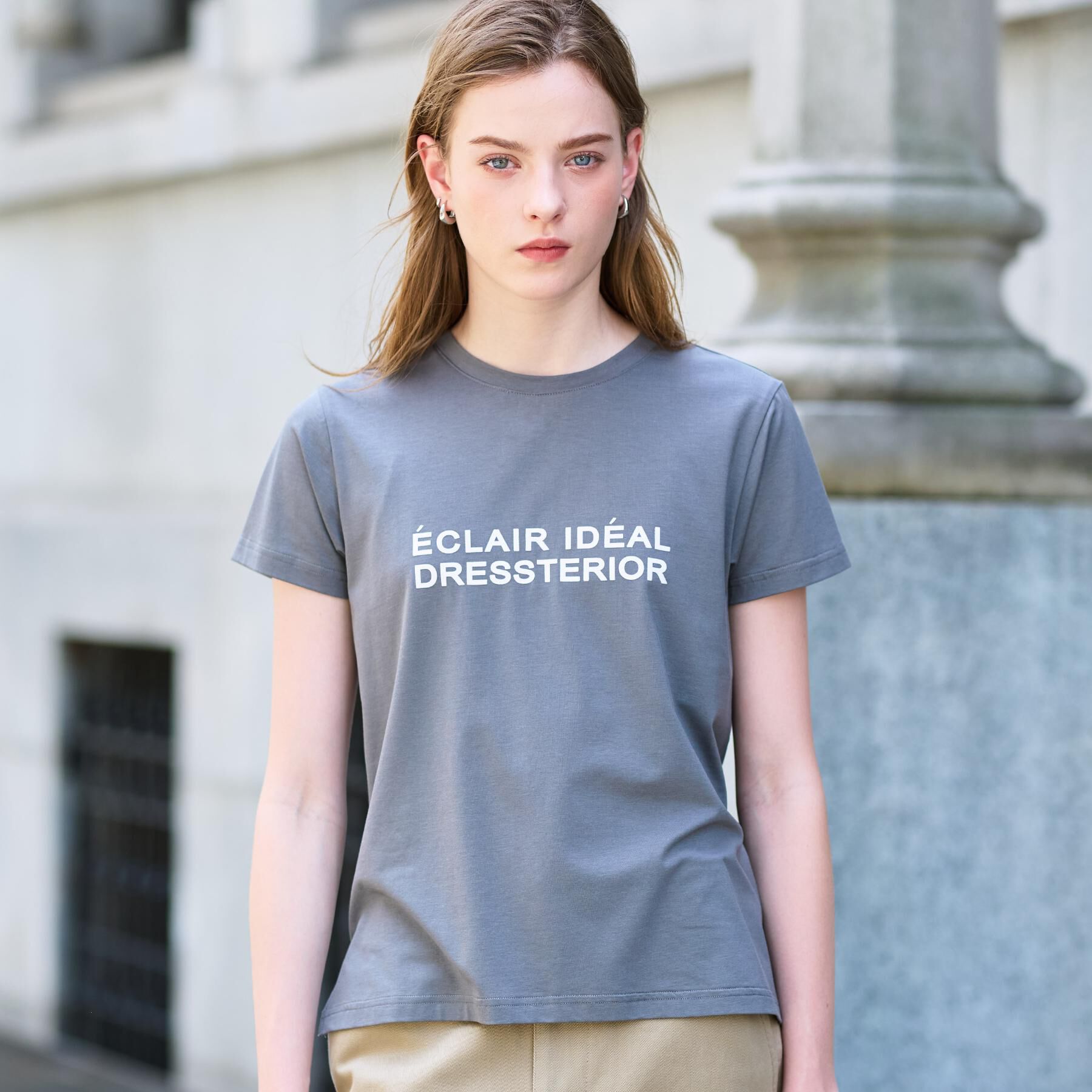 DRESSTERIOR「クリア天竺ロゴTシャツ」|Tシャツ・カットソー|チャコールグレー(0
