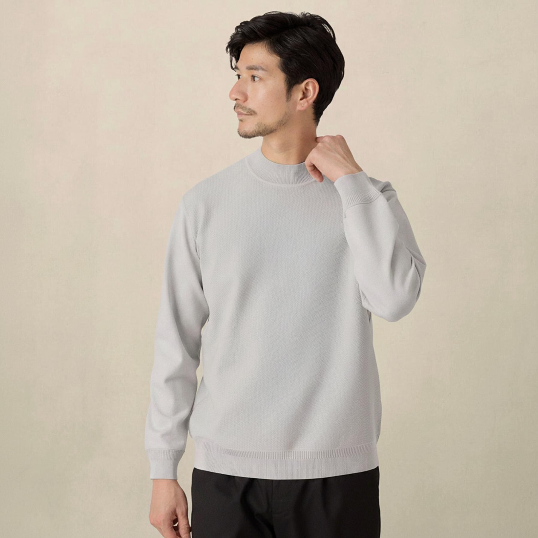 TAKEO KIKUCHI「モックネック 鹿の子 ニット プルオーバー」|ニット・セーター|ライトグレー(011