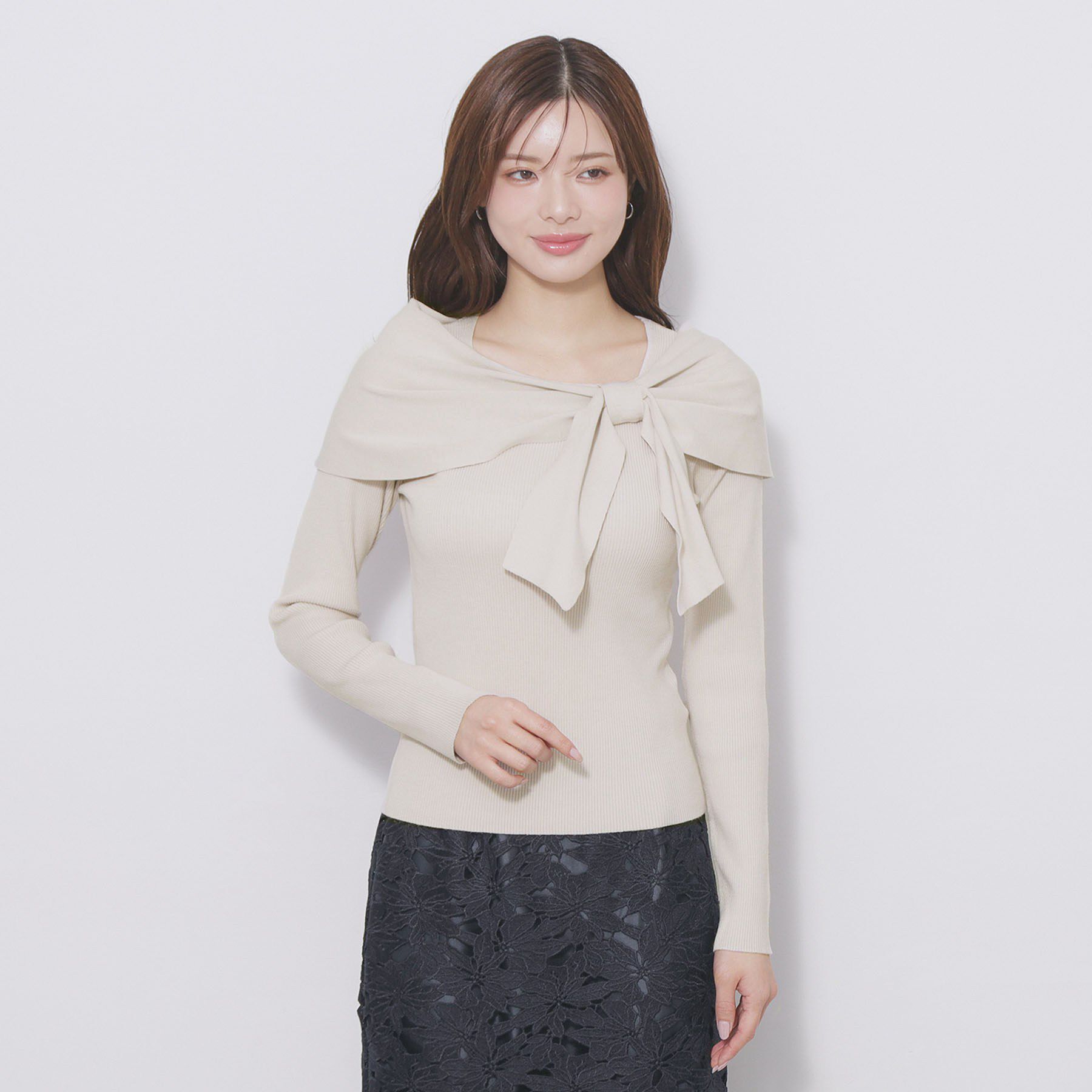 index「オフショルリボンリブニット【洗濯機OK】」|ニット・セーター|