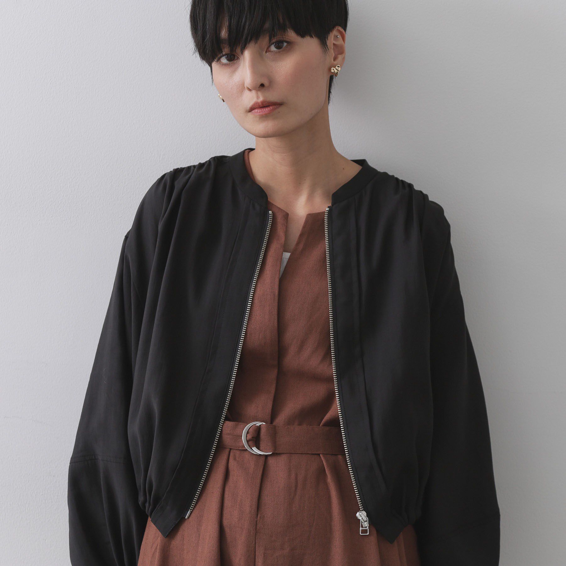 OPAQUE.CLIP「シアーランタンスリーブブルゾン【洗濯機洗い可】」|ブルゾン・スタジャン|ブラック(019)