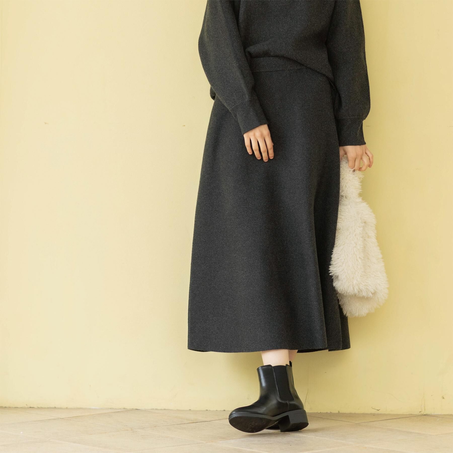 OPAQUE.CLIP「ニットフレアスカート/セットアップ対応【洗濯機OK】」|スカート|チャコールグレー(0