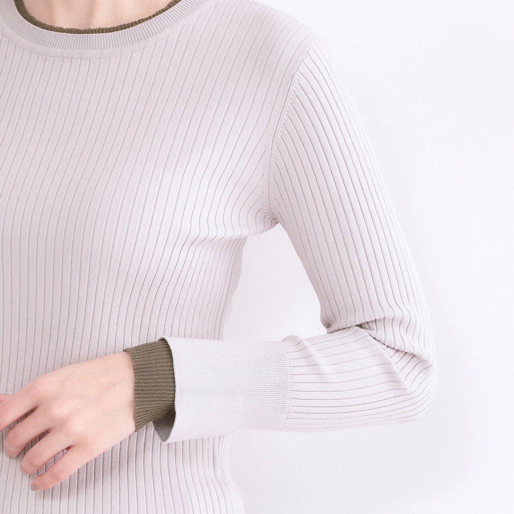 OPAQUE.CLIP「レイヤード風クルーネックリブニット【洗濯機OK】」|ニット・セーター|