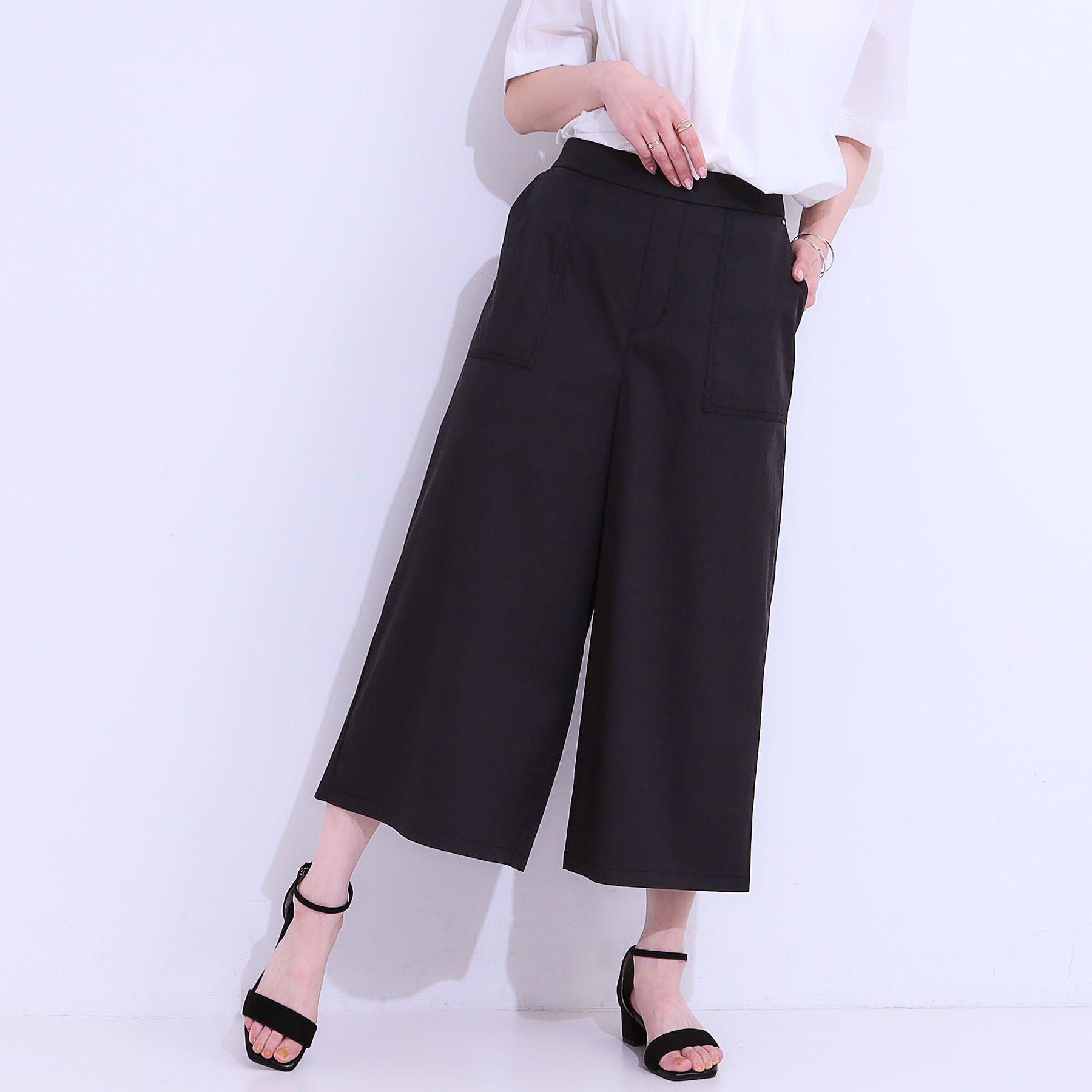 SHOO･LA･RUE「【ひんやり/UV】きれいめにもカジュアルにも ベイカーガウチョパンツ」|その他|ブラック(019)