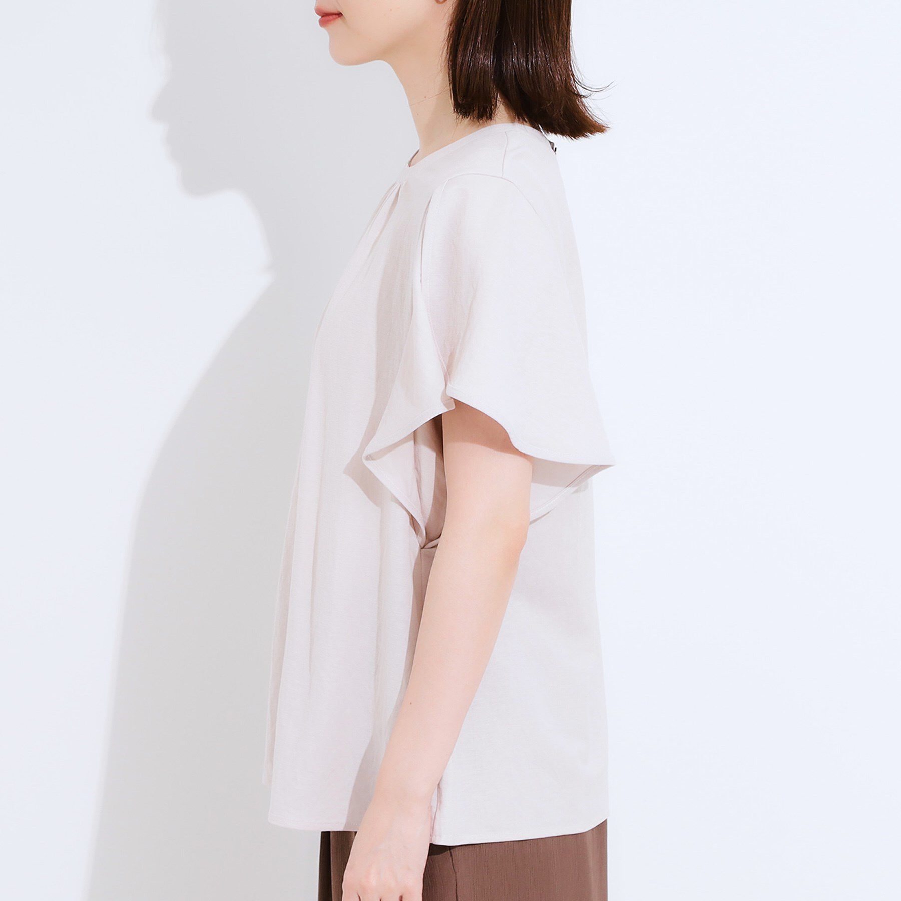 SHOO･LA･RUE「【セットアップ可/ひんやり/S-LL】きちんと感のあるフリル袖トップス」|Tシャツ・カットソー|