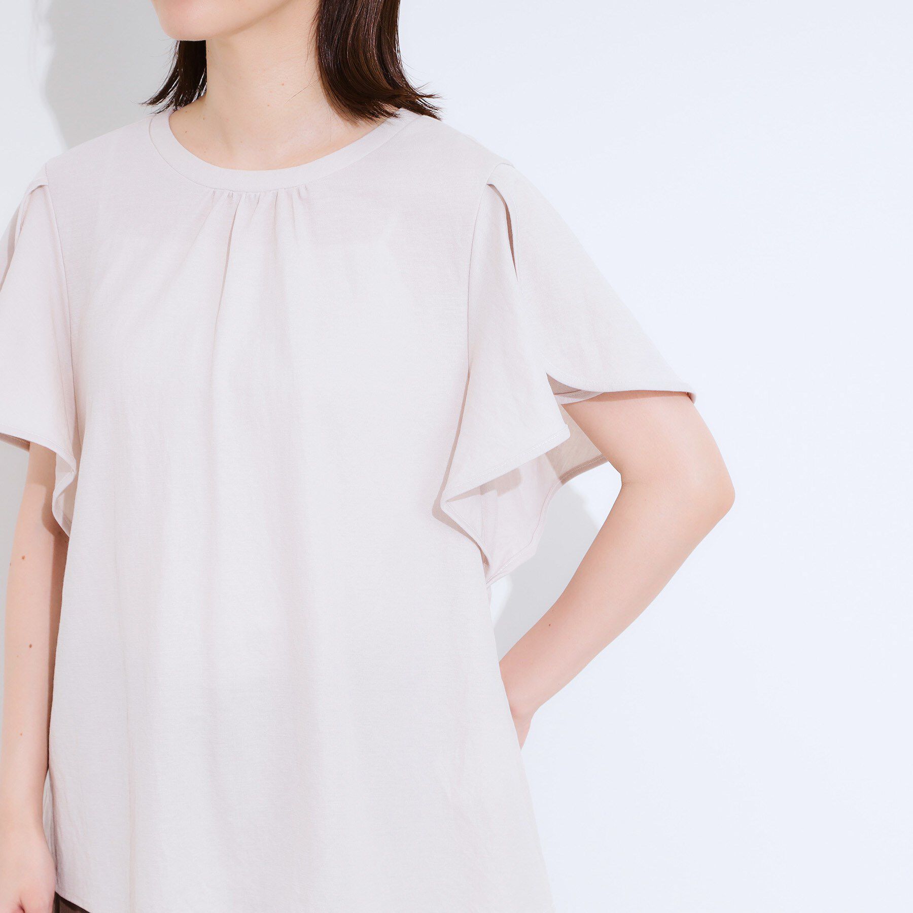 SHOO･LA･RUE「【セットアップ可/ひんやり/S-LL】きちんと感のあるフリル袖トップス」|Tシャツ・カットソー|