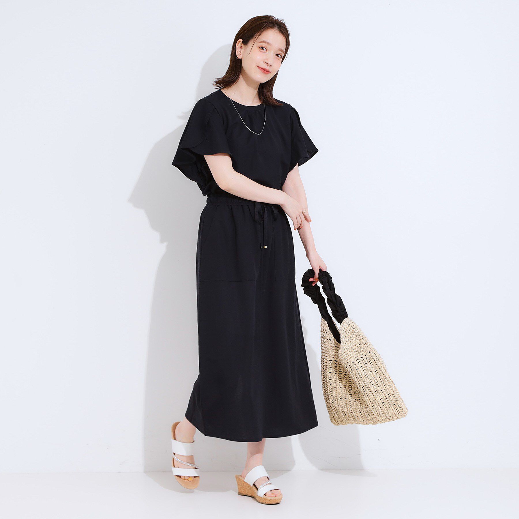 SHOO･LA･RUE「【セットアップ可/ひんやり/S-LL】きちんと感のあるフリル袖トップス」|Tシャツ・カットソー|