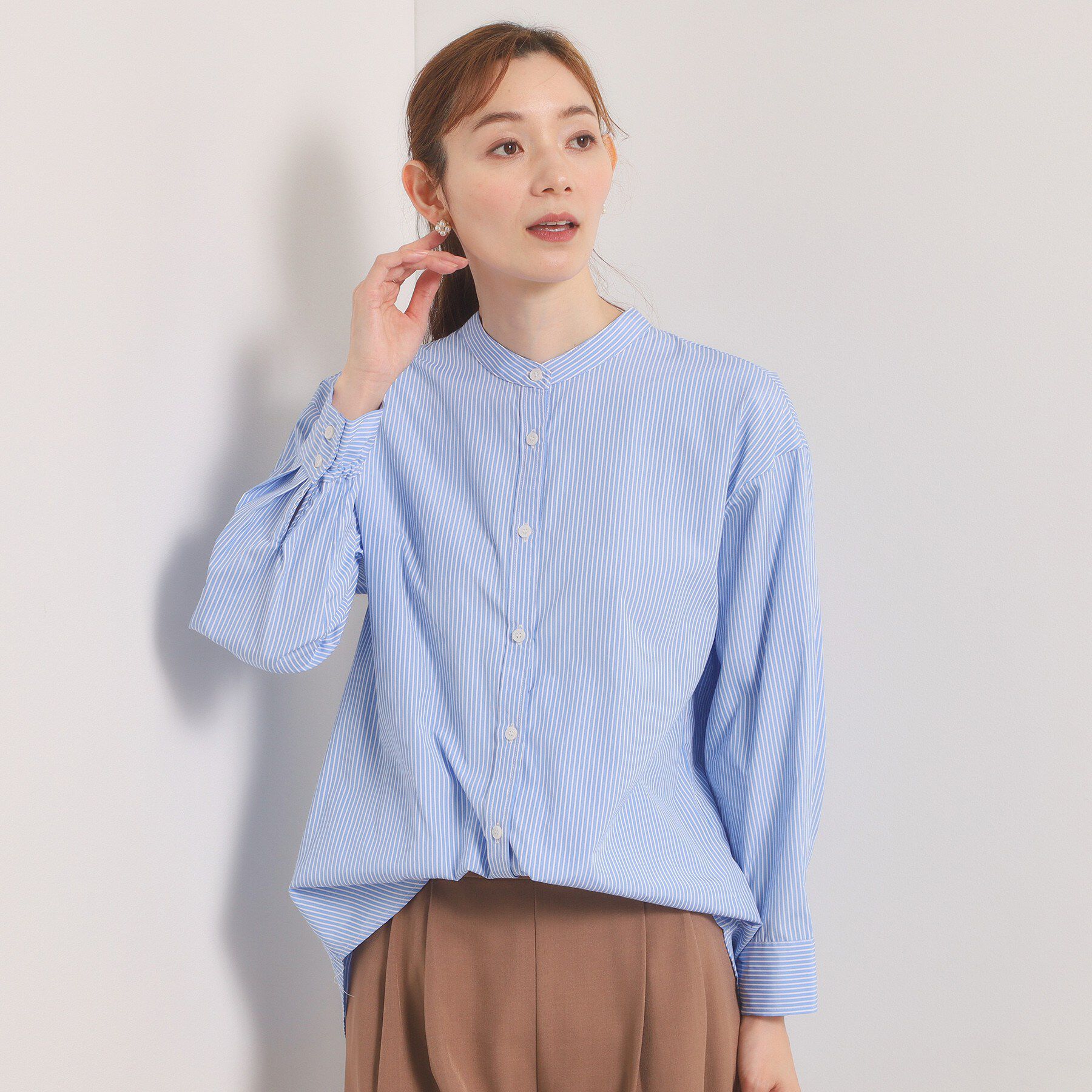 ITS&rsquo;DEMO「【手洗い可】2wayストライプブラウス」|シャツ・ブラウス|ブルー(391)
