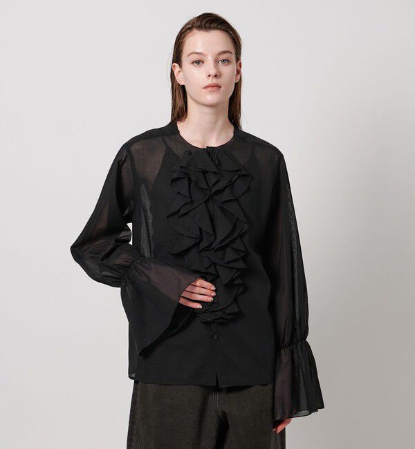 ASTRAET「＜ASTRAET＞フリル パフスリーブ ノーカラーブラウス」|シャツ・ブラウス|