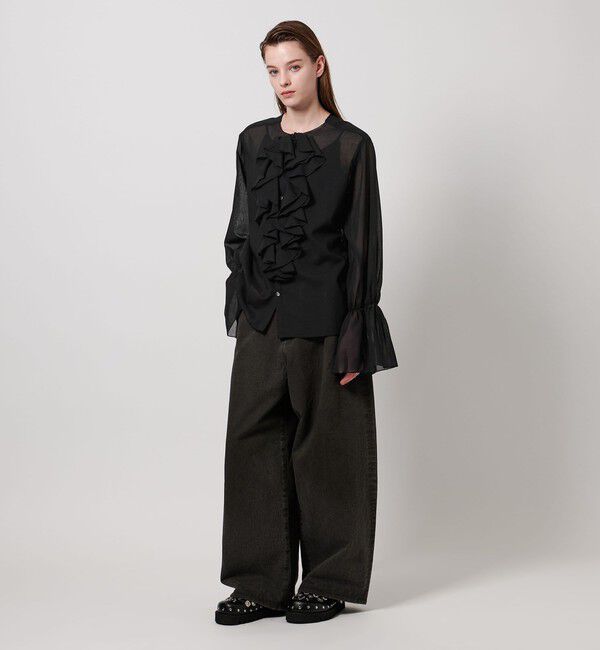 ASTRAET「＜ASTRAET＞フリル パフスリーブ ノーカラーブラウス」|シャツ・ブラウス|