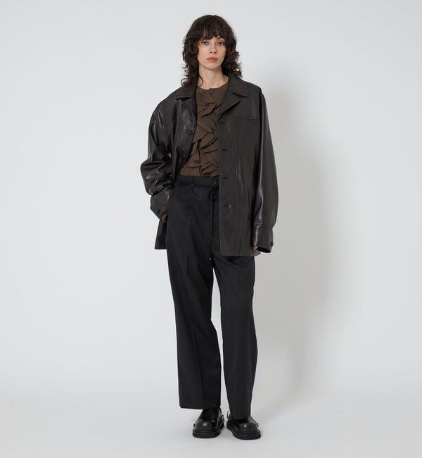 ASTRAET「＜ASTRAET＞フリル パフスリーブ ノーカラーブラウス」|シャツ・ブラウス|