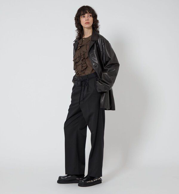 ASTRAET「＜ASTRAET＞フリル パフスリーブ ノーカラーブラウス」|シャツ・ブラウス|