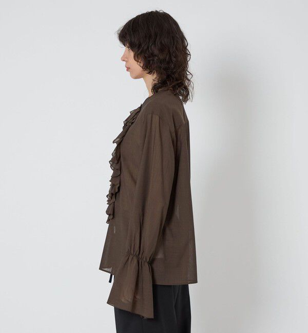 ASTRAET「＜ASTRAET＞フリル パフスリーブ ノーカラーブラウス」|シャツ・ブラウス|