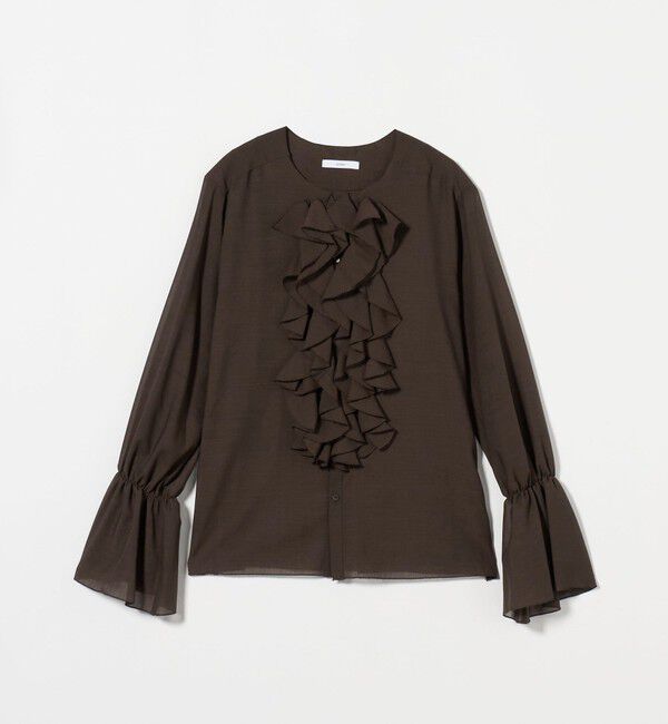 ASTRAET「＜ASTRAET＞フリル パフスリーブ ノーカラーブラウス」|シャツ・ブラウス|