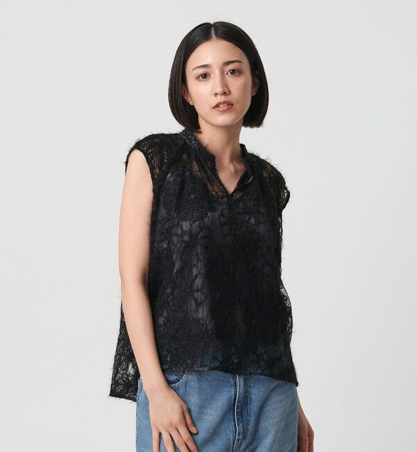 BEAUTY&YOUTH UNITED ARROWS「【WEB限定】エンブロイダリー チュールノースリーブブラウス」|シャツ・ブラウス|BLACK