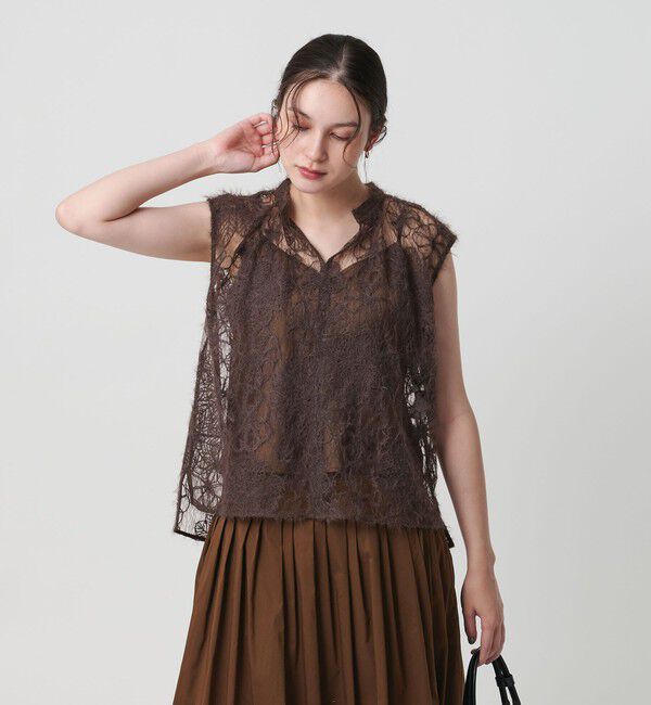 BEAUTY&YOUTH UNITED ARROWS「【WEB限定】エンブロイダリー チュールノースリーブブラウス」|シャツ・ブラウス|DK.BROWN