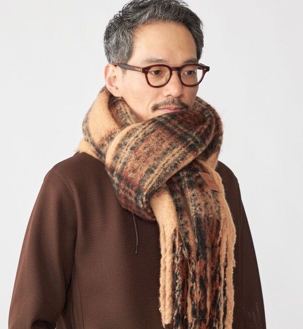 SHIPS「【WEB限定】SHIPS: ブークレ ボリューム マフラー (チェック)」|マフラー|ブラウン