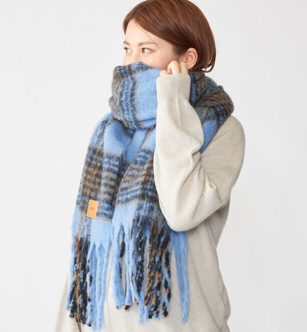 SHIPS「【WEB限定】SHIPS: ブークレ ボリューム マフラー (チェック)」|マフラー|ブルー