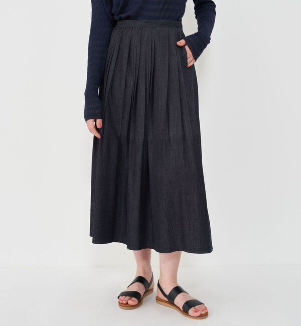 GALERIE VIE「ライトデニム ランダムタックプリーツスカート」|フレア|