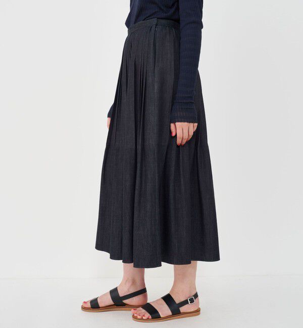GALERIE VIE「ライトデニム ランダムタックプリーツスカート」|フレア|