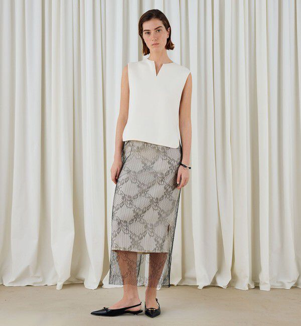 DES PRES「レーヨンナイロンダブルフェイス スリットネックプルオーバー」|ニット・セーター|