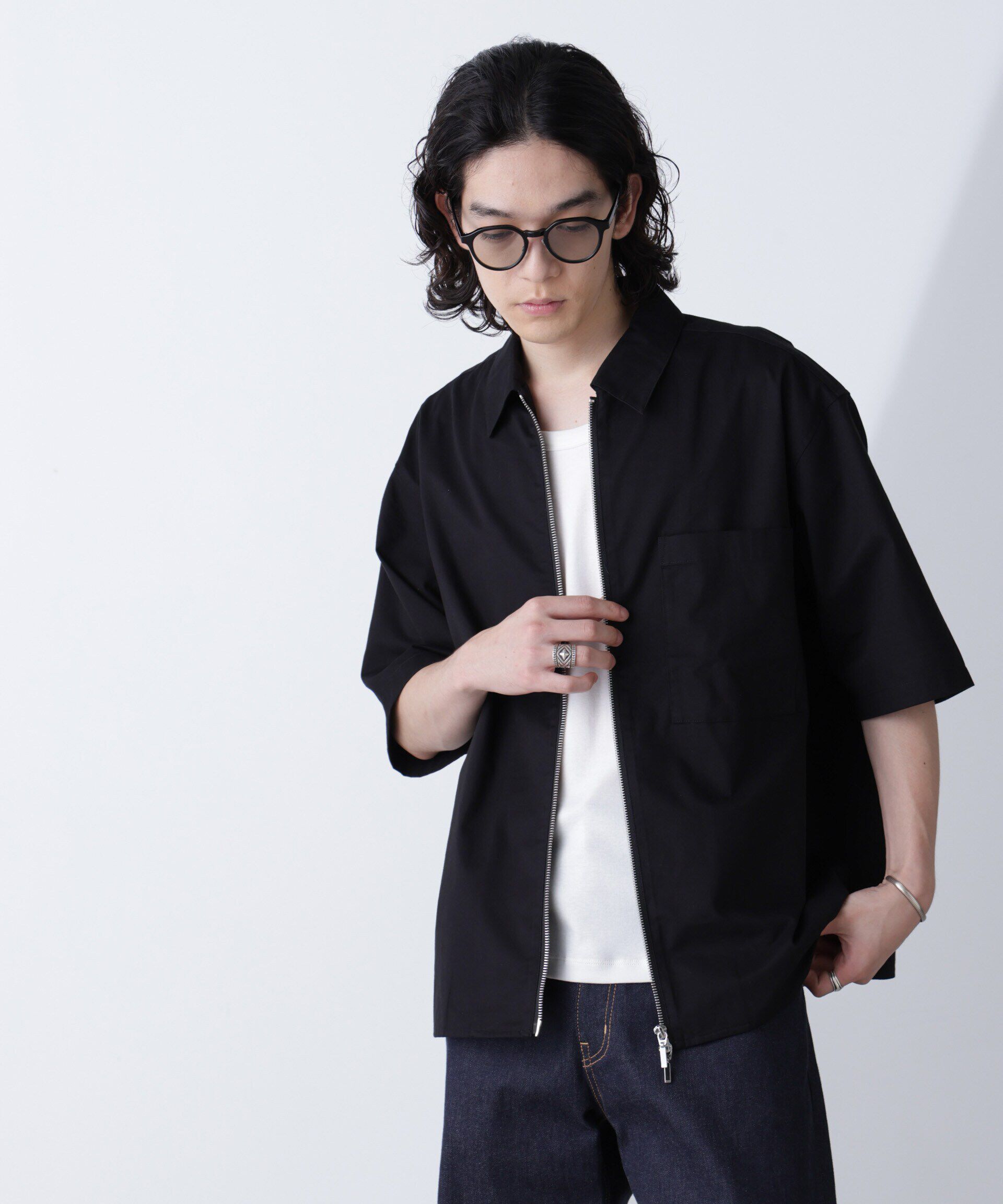 nano･universe「ピーチスキンジップアップシャツ」|シャツ・ブラウス|