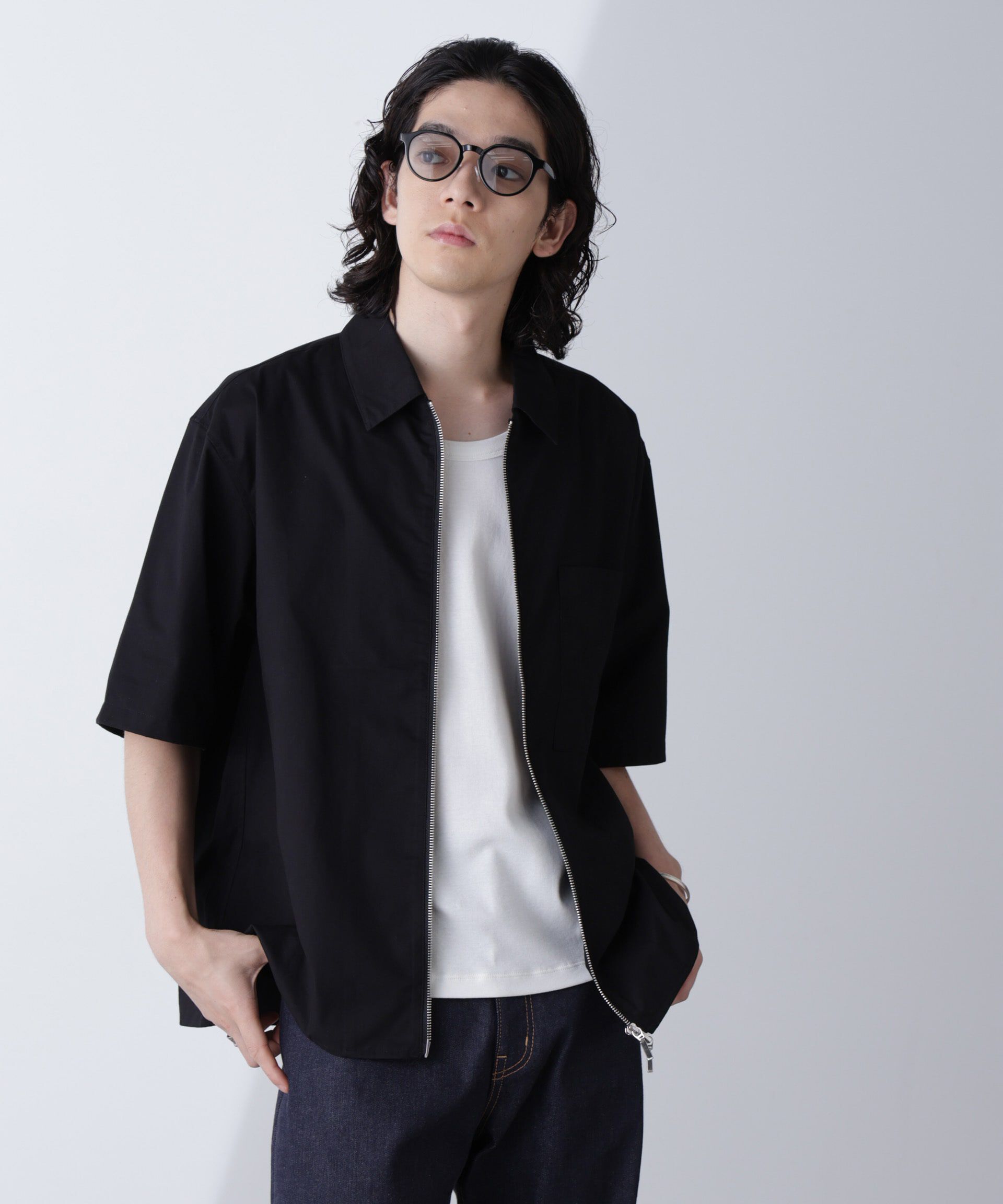 nano･universe「ピーチスキンジップアップシャツ」|シャツ・ブラウス|