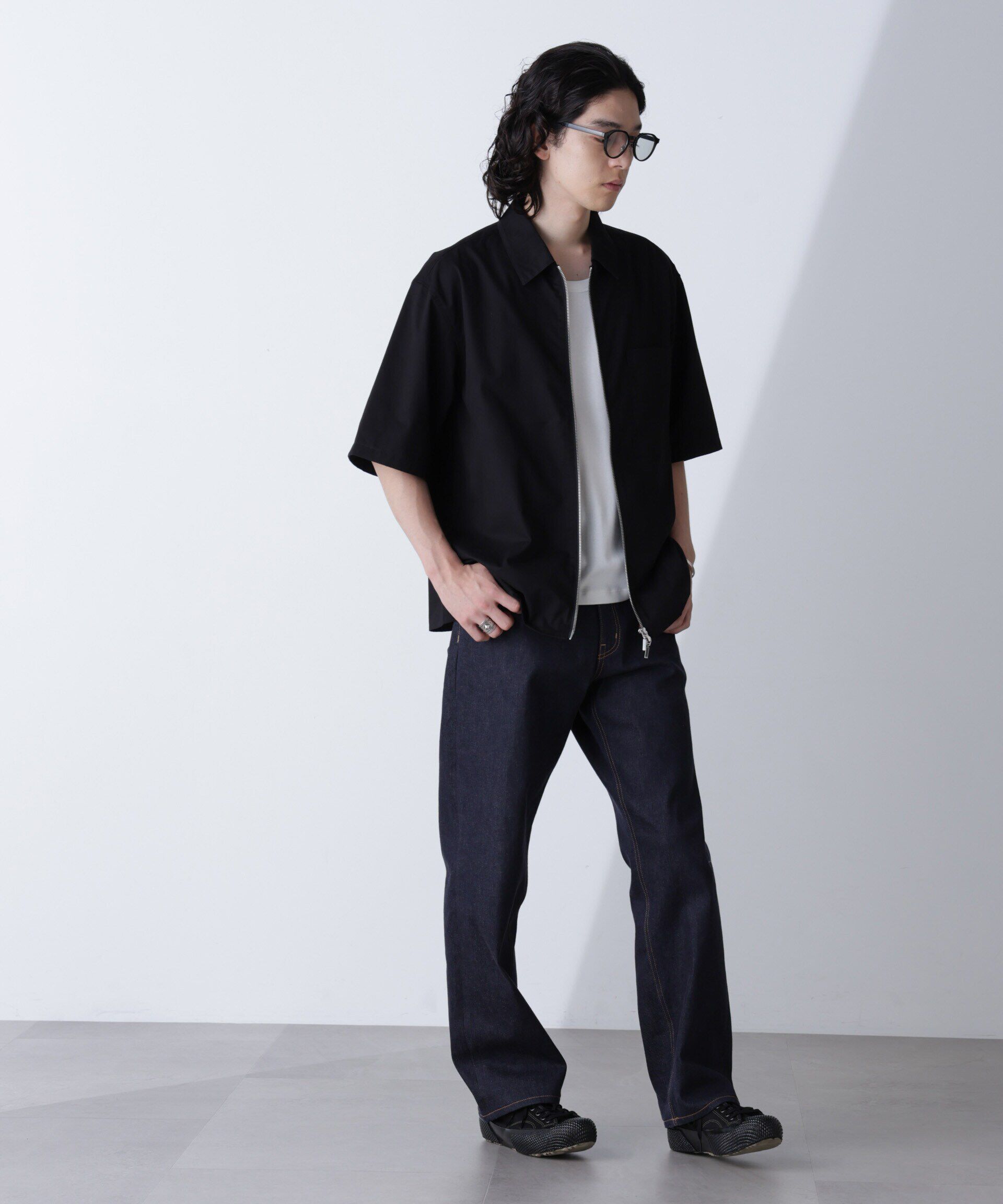 nano･universe「ピーチスキンジップアップシャツ」|シャツ・ブラウス|