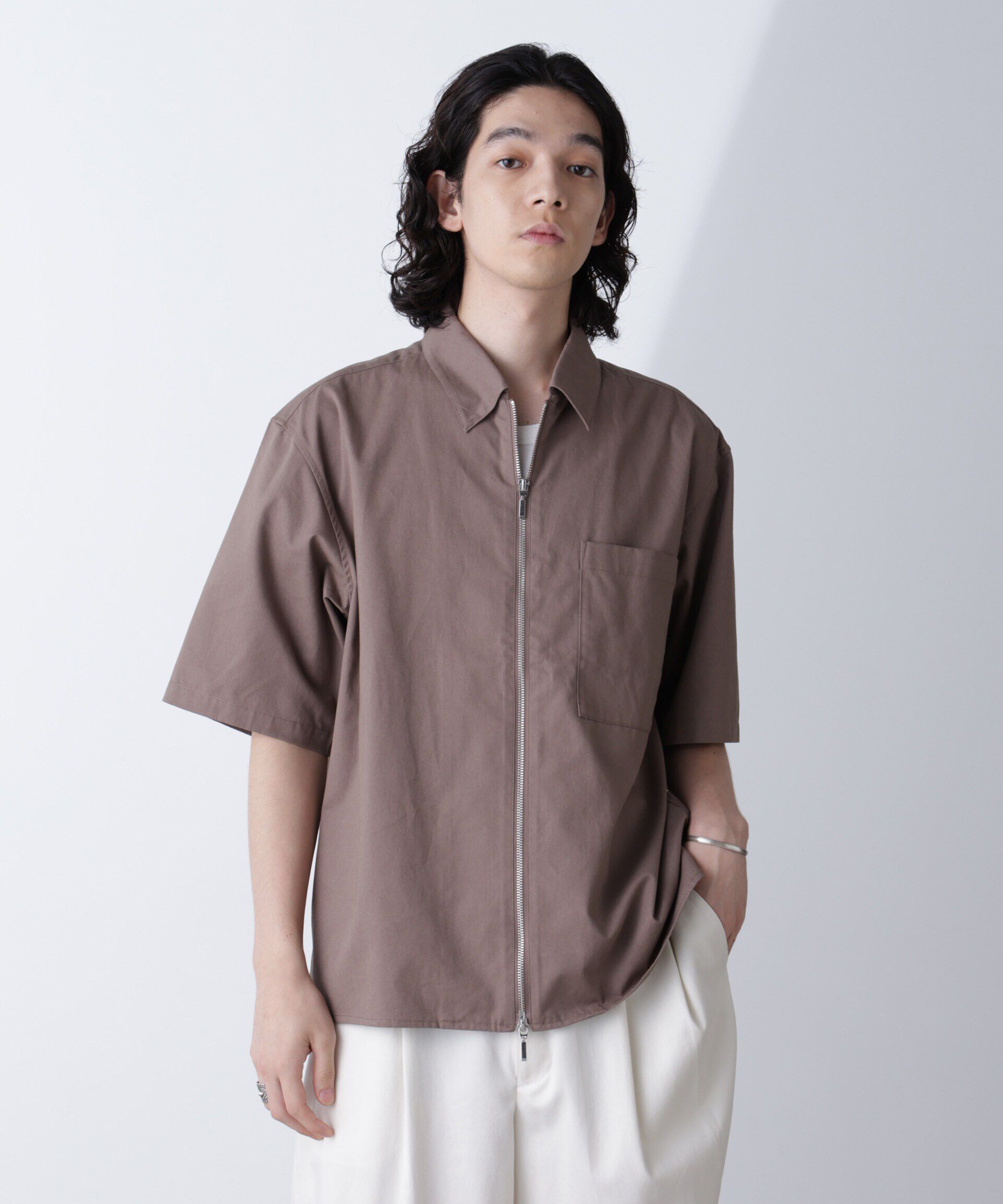 nano･universe「ピーチスキンジップアップシャツ」|シャツ・ブラウス|