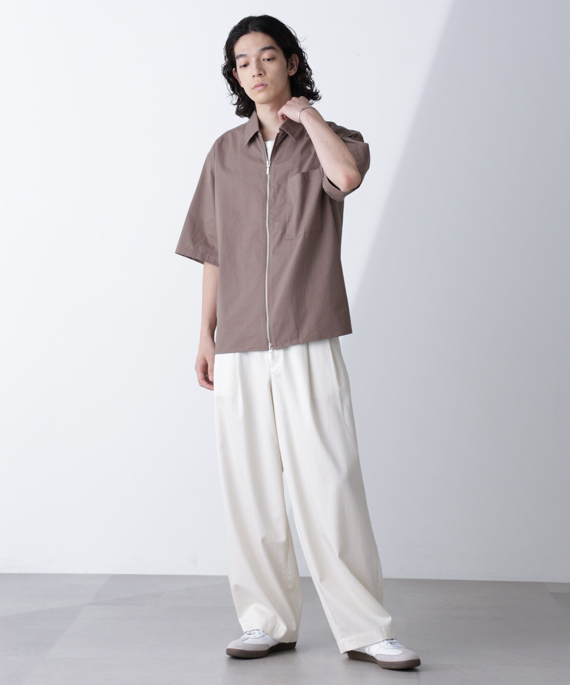 nano･universe「ピーチスキンジップアップシャツ」|シャツ・ブラウス|