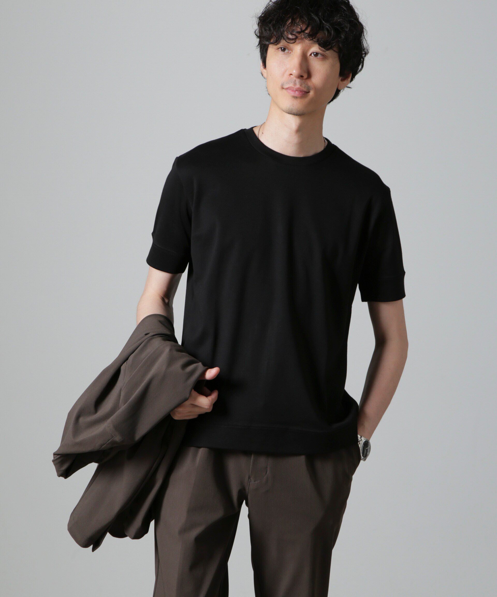 nano･universe「｢FORMAL JERSEY｣クルーネックカットソー半袖」|Tシャツ・カットソー|ブラック