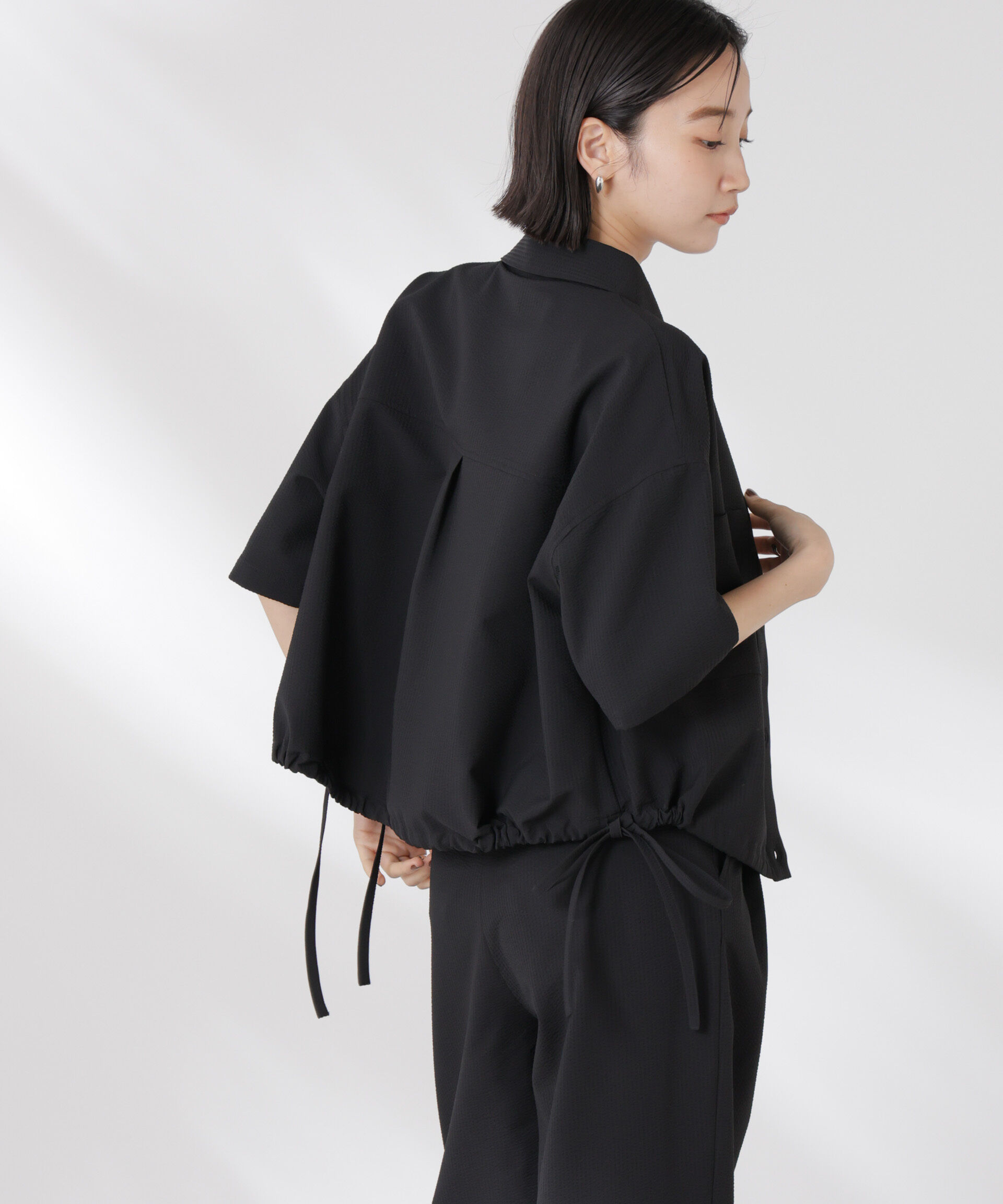 nano･universe「ドロストリボンヘムクロップドサッカーシャツ(セットアップ可)」|シャツ・ブラウス|