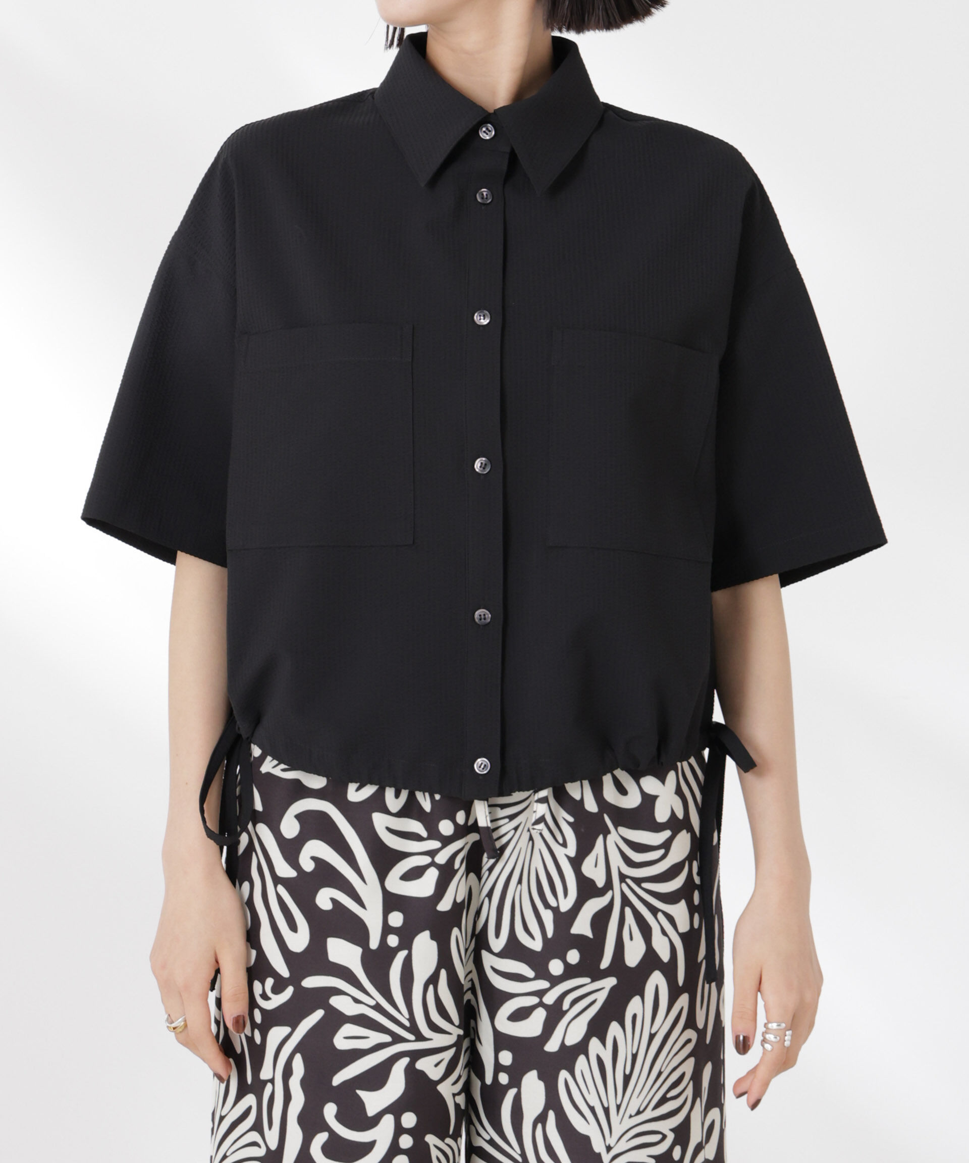 nano･universe「ドロストリボンヘムクロップドサッカーシャツ(セットアップ可)」|シャツ・ブラウス|