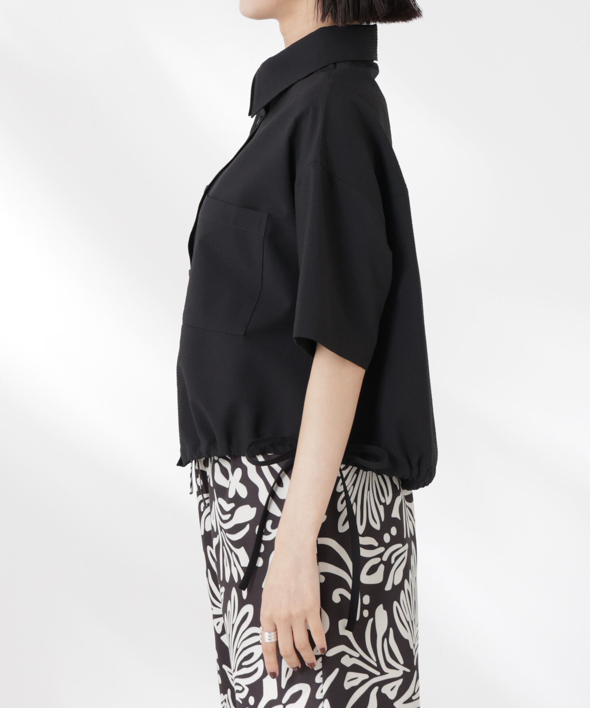 nano･universe「ドロストリボンヘムクロップドサッカーシャツ(セットアップ可)」|シャツ・ブラウス|