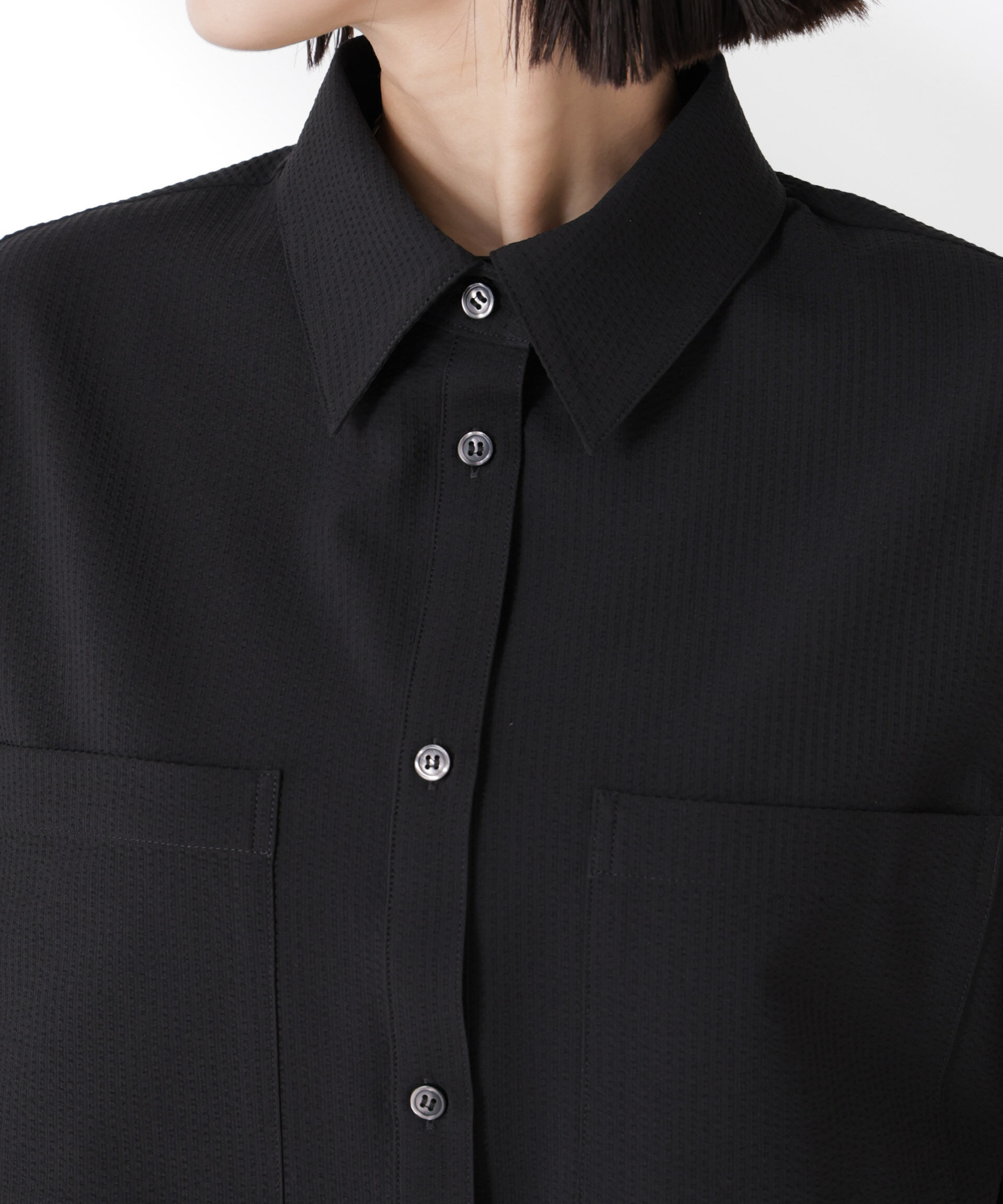 nano･universe「ドロストリボンヘムクロップドサッカーシャツ(セットアップ可)」|シャツ・ブラウス|