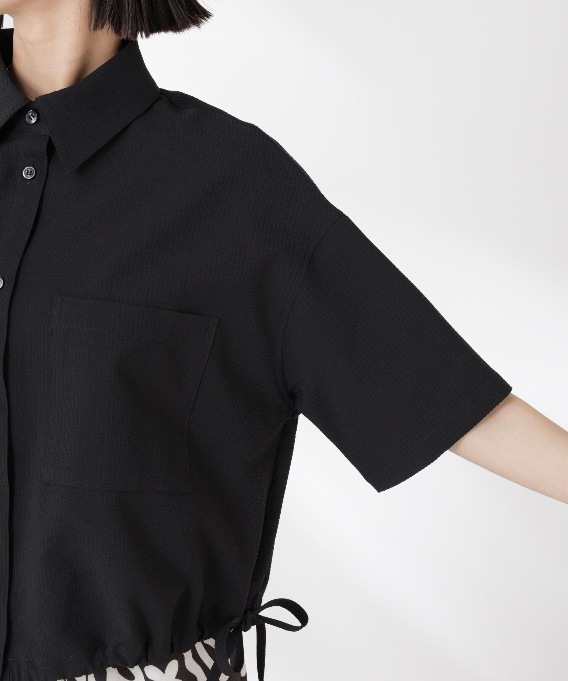 nano･universe「ドロストリボンヘムクロップドサッカーシャツ(セットアップ可)」|シャツ・ブラウス|