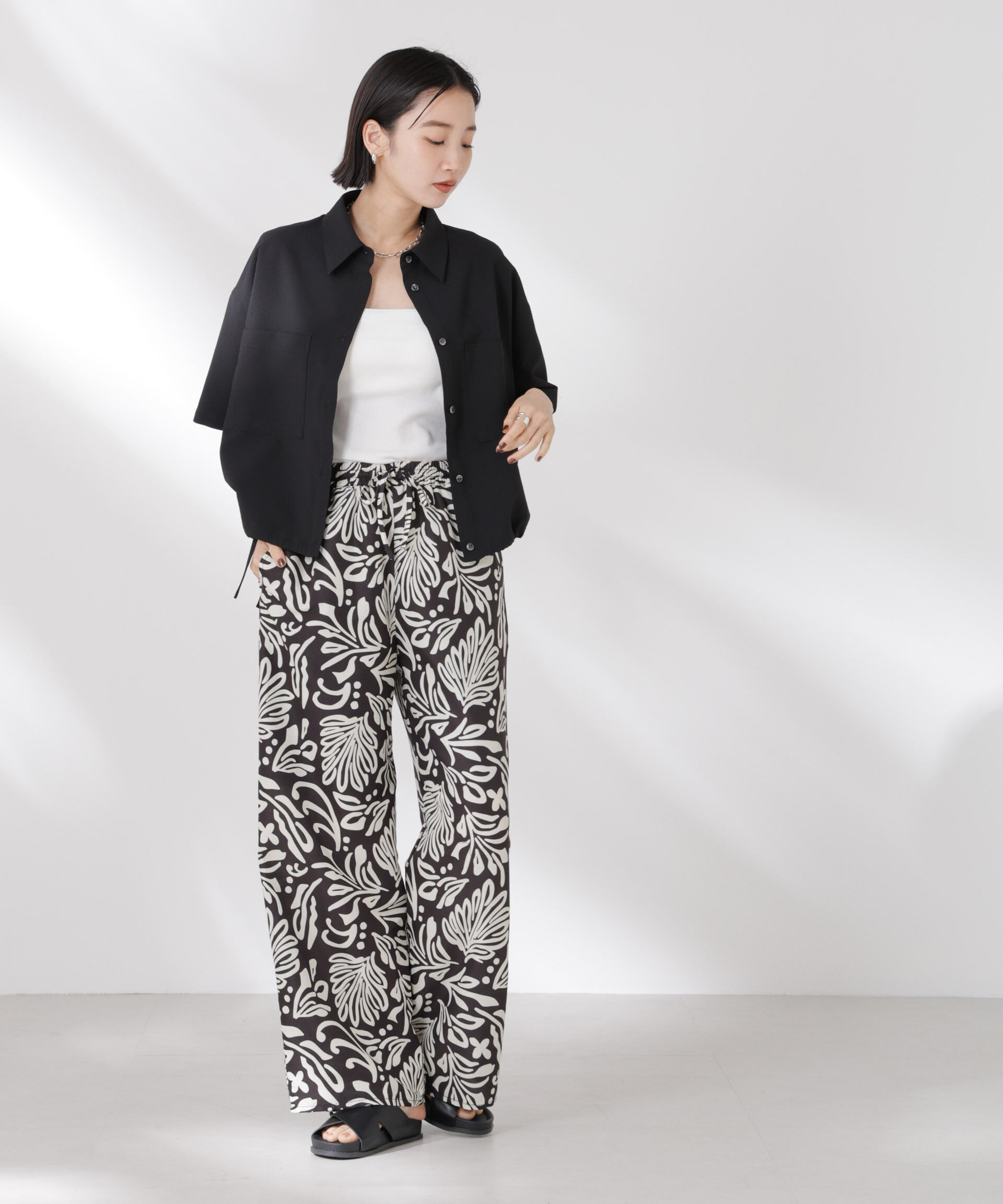 nano･universe「ドロストリボンヘムクロップドサッカーシャツ(セットアップ可)」|シャツ・ブラウス|