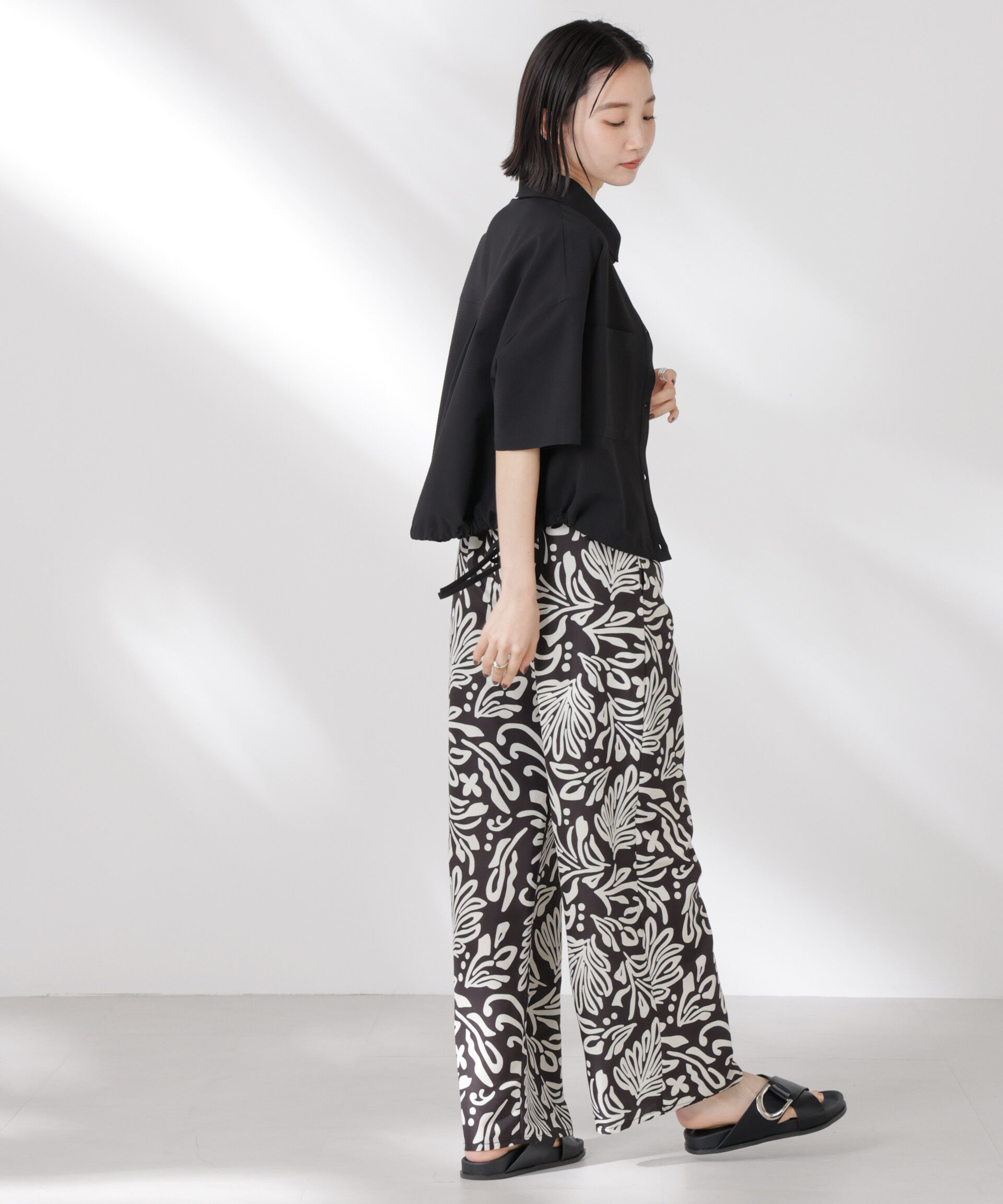 nano･universe「ドロストリボンヘムクロップドサッカーシャツ(セットアップ可)」|シャツ・ブラウス|