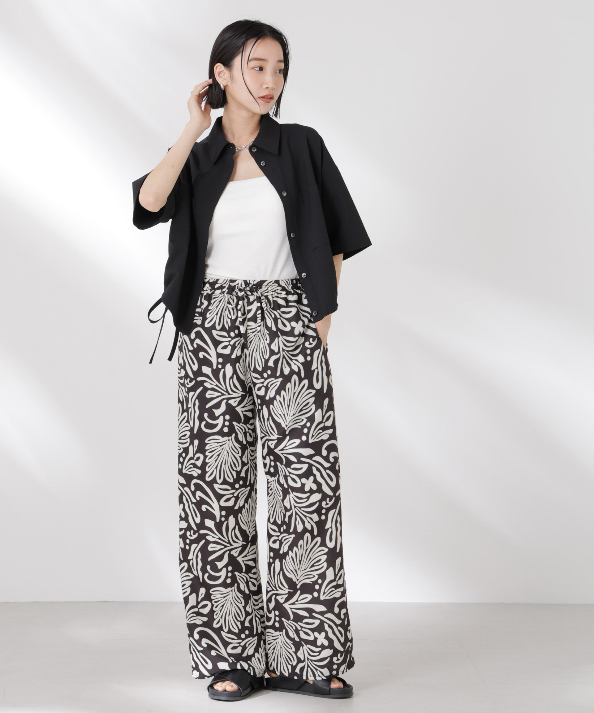 nano･universe「ドロストリボンヘムクロップドサッカーシャツ(セットアップ可)」|シャツ・ブラウス|