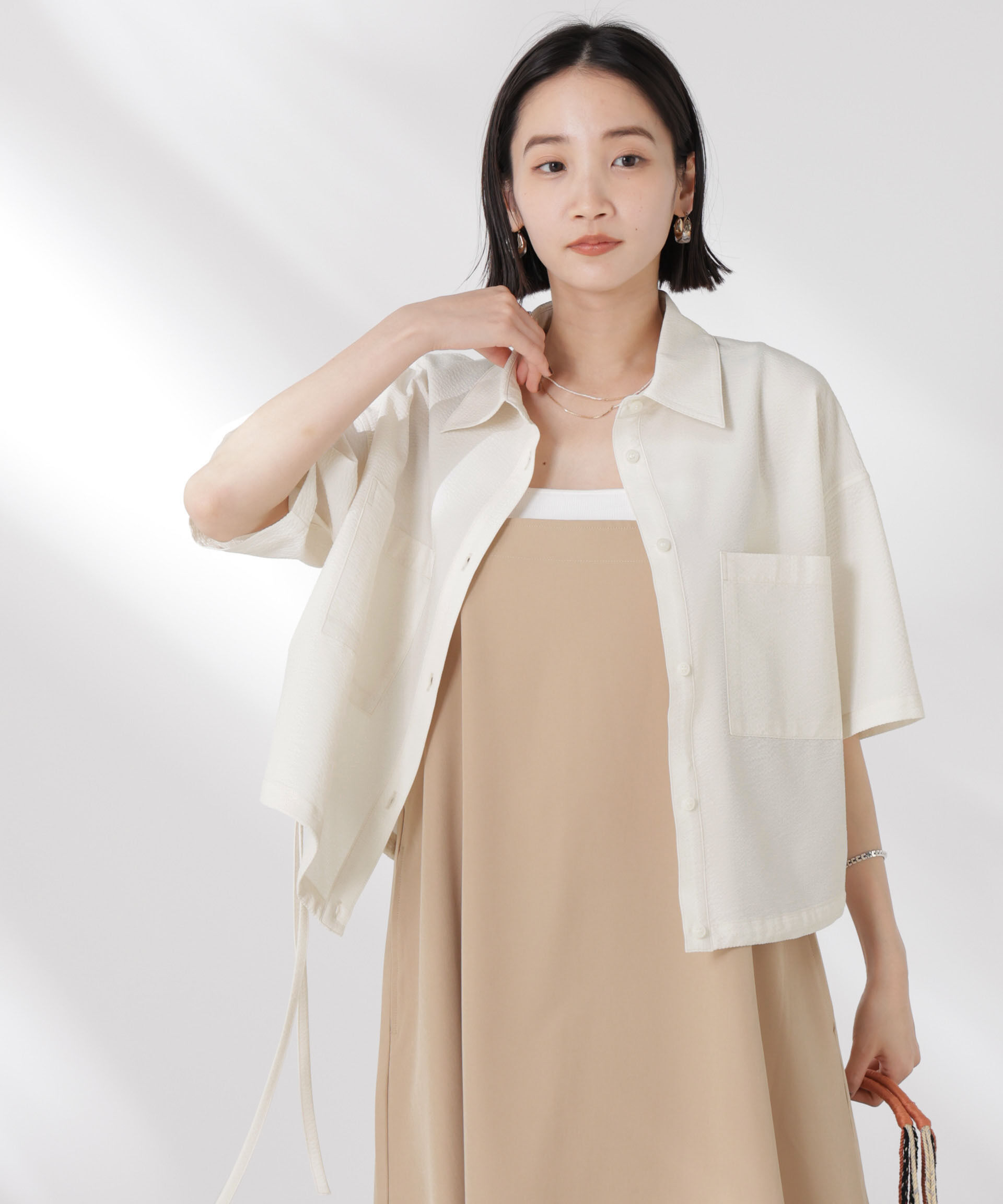 nano･universe「ドロストリボンヘムクロップドサッカーシャツ(セットアップ可)」|シャツ・ブラウス|アイボリー7