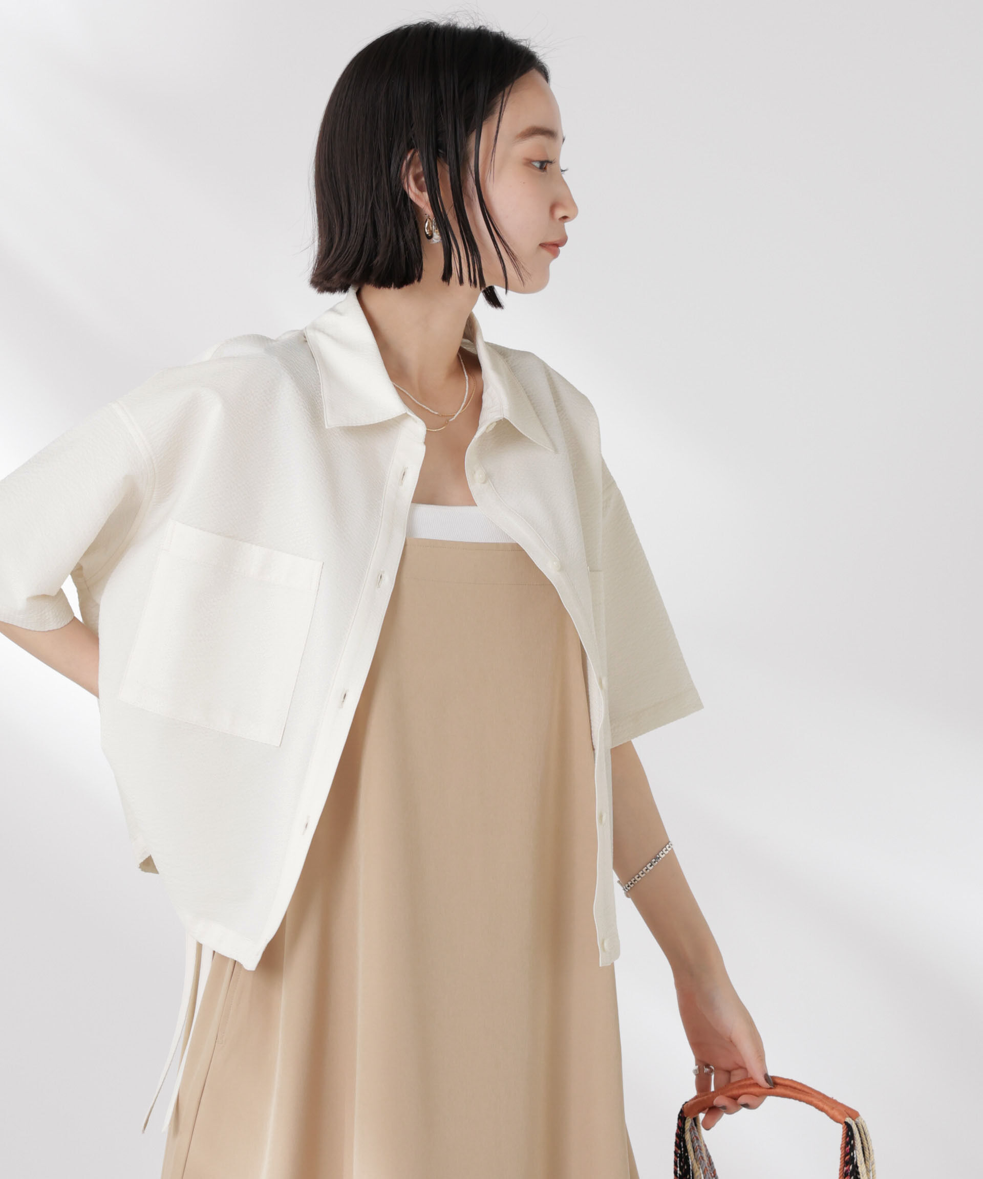 nano･universe「ドロストリボンヘムクロップドサッカーシャツ(セットアップ可)」|シャツ・ブラウス|